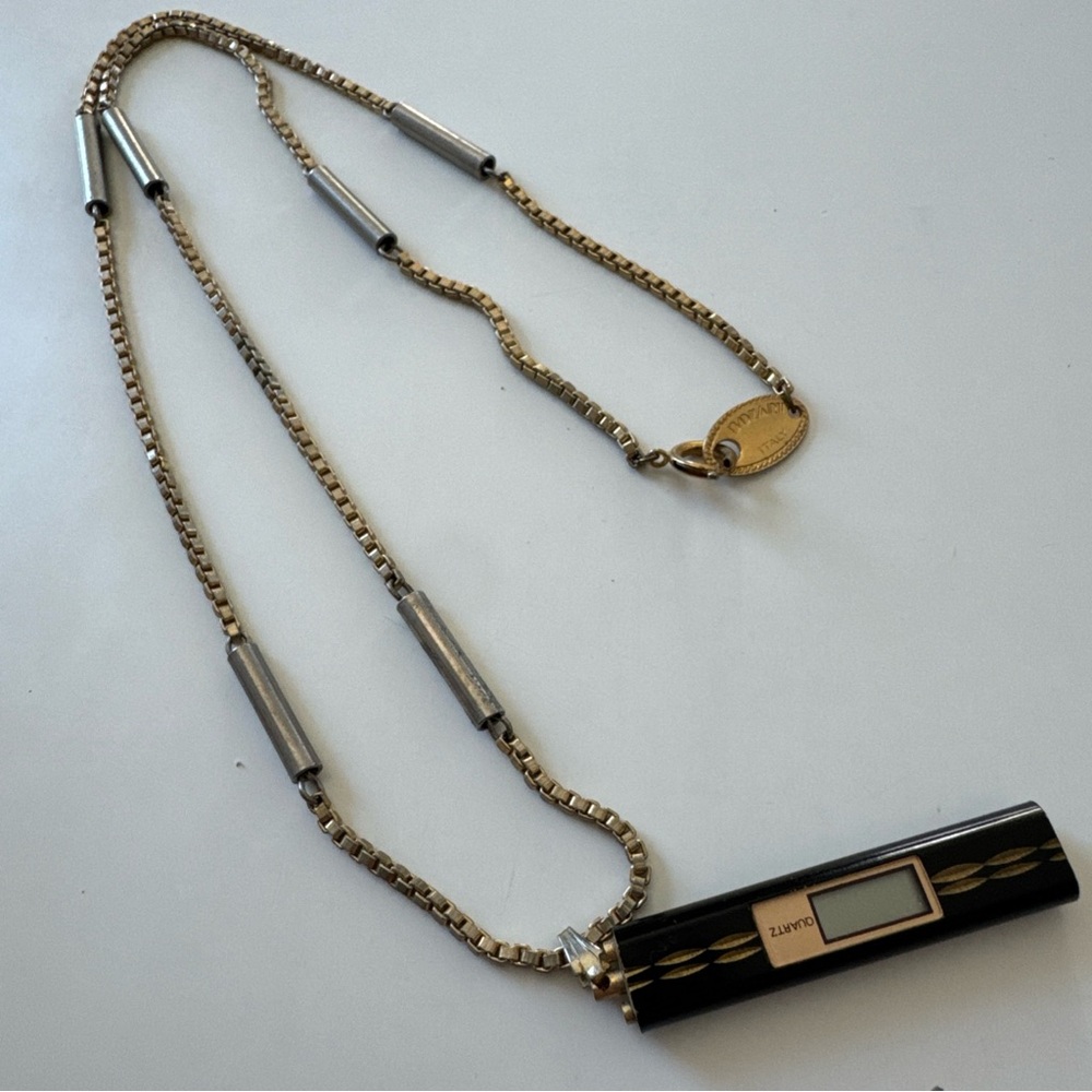 Vintage BOZART 26” Gold Tone MCM Segmented Box Chain Necklace And Digital Watch